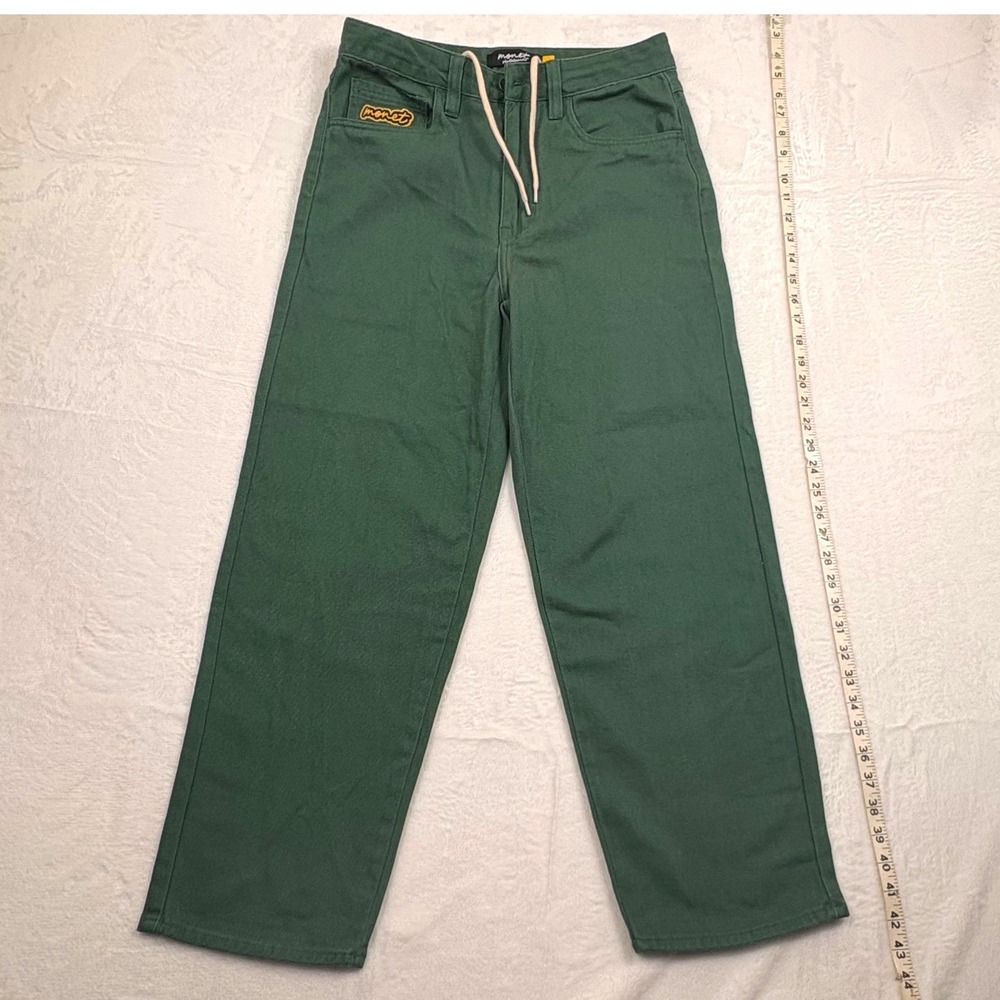 Monet Skateboards Green Canvas Baggy Work Pants Wide Leg Skate Trousers Size 28